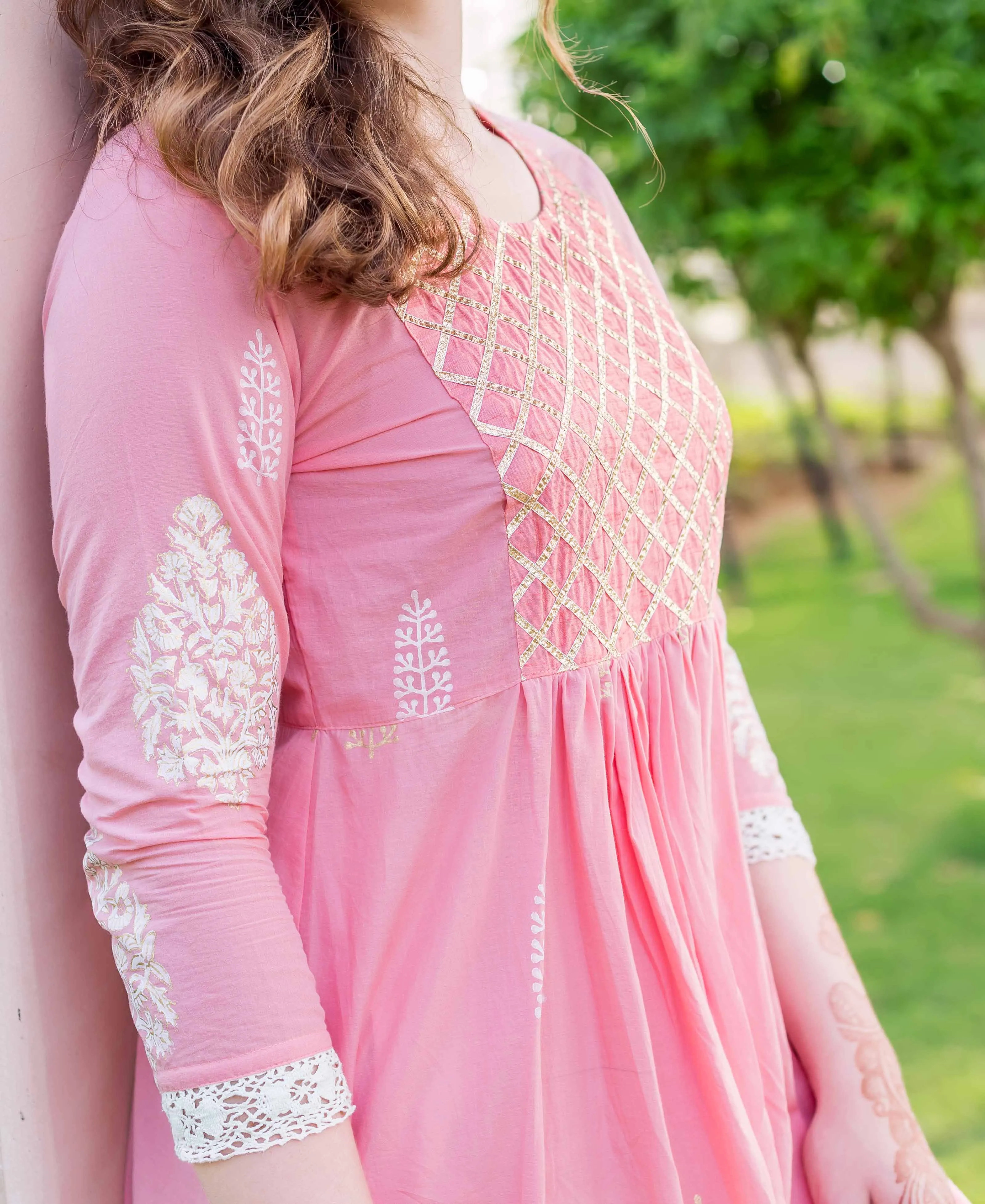 Inaya Pink A-line Kota Doriya Kurta