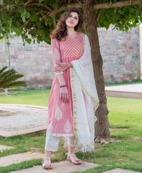 Inaya Pink A-line Kota Doriya Kurta