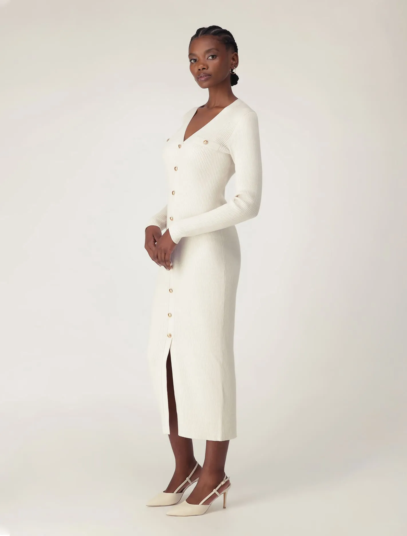 Karlie V Neck Knitted Midi Dress