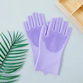 Kuber Industries Multi-Purpose Silicon Gloves For Kitchen Cleaning, Pet Grooming & Gardening|Reusable Gardening Gloves|Heat Resistant For Better Protection|Purple,Pack of5