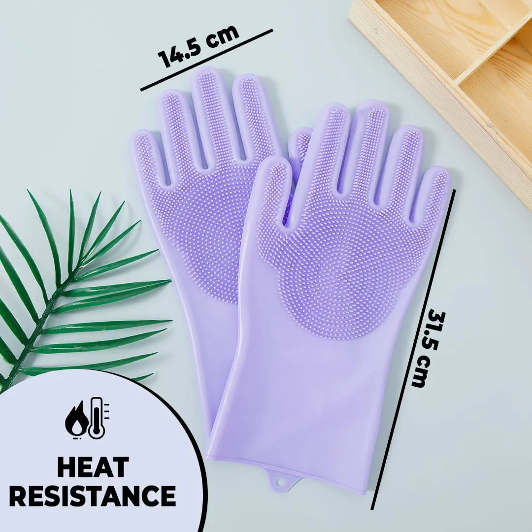 Kuber Industries Multi-Purpose Silicon Gloves For Kitchen Cleaning, Pet Grooming & Gardening|Reusable Gardening Gloves|Heat Resistant For Better Protection|Purple,Pack of5