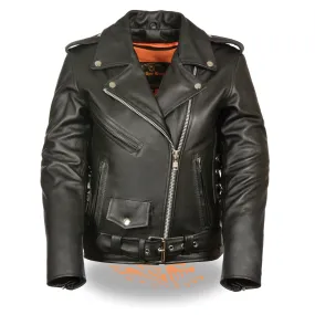 Ladies Full Length Side Lace Leather Police Jacket