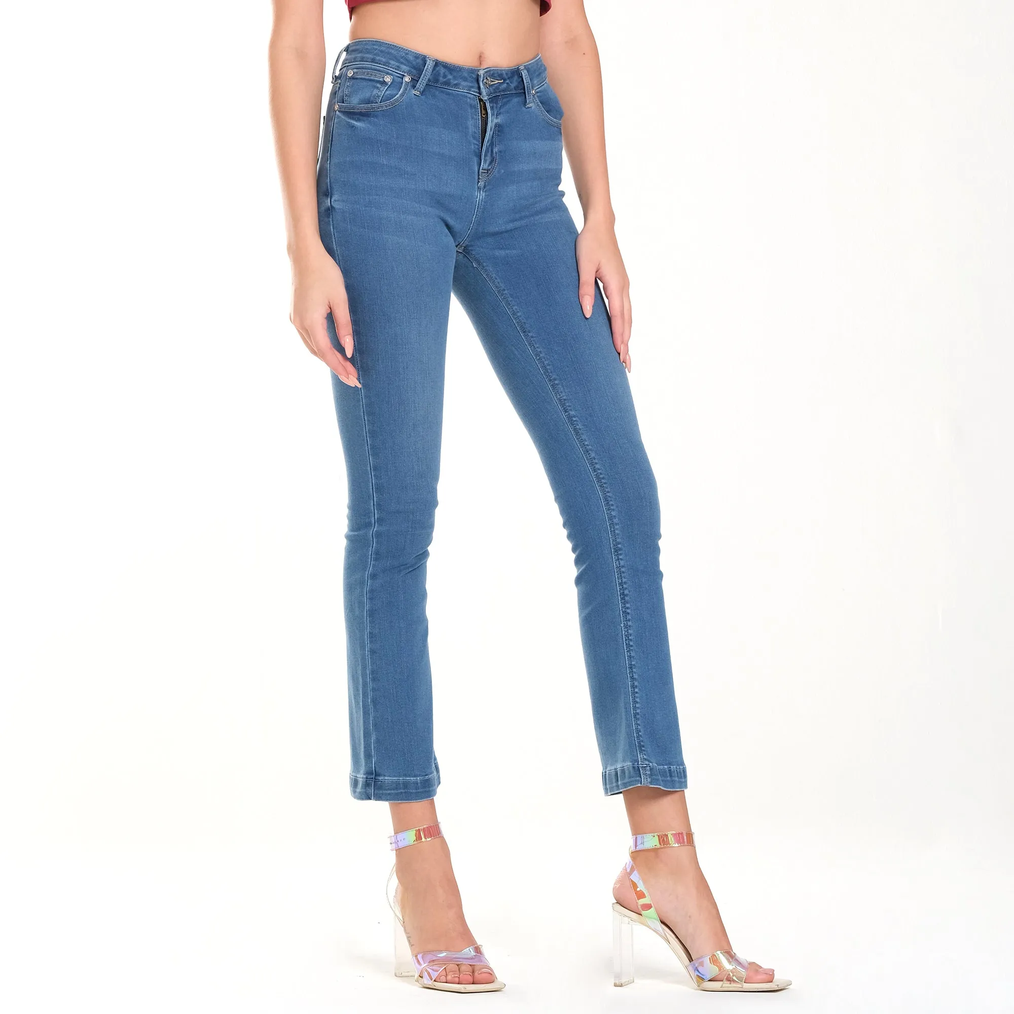 LEE WOMENS FLARE DENIM JEANS IN MID BLUE