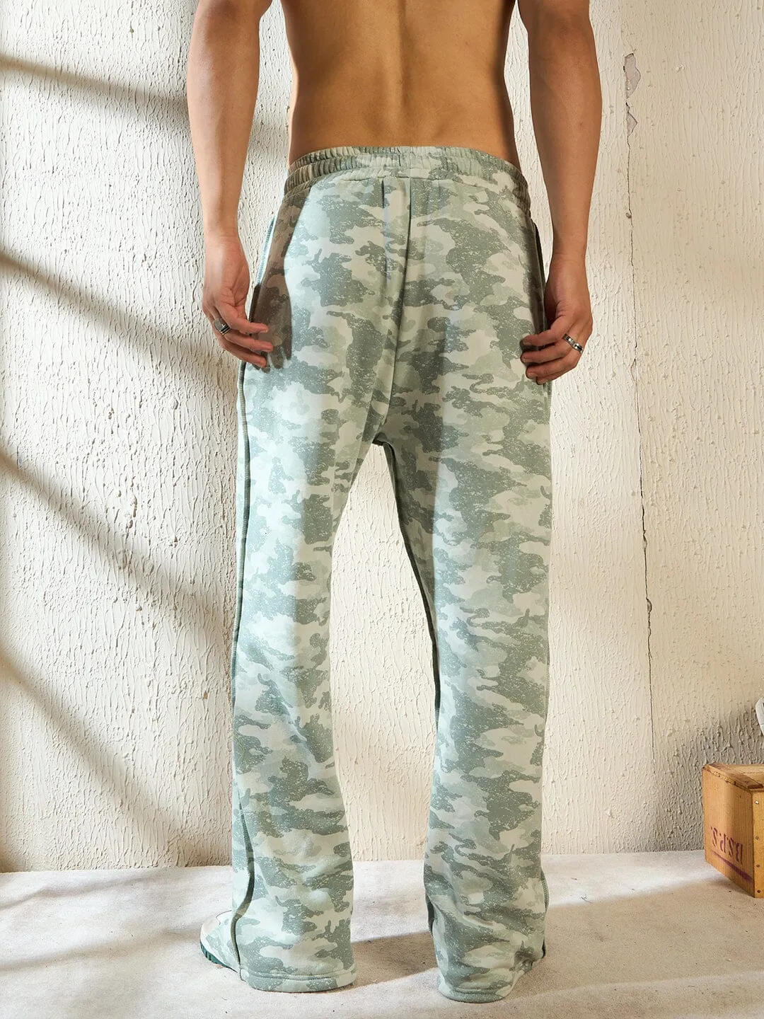 Light Camo Front Slit Relaxed Fit Trackpants