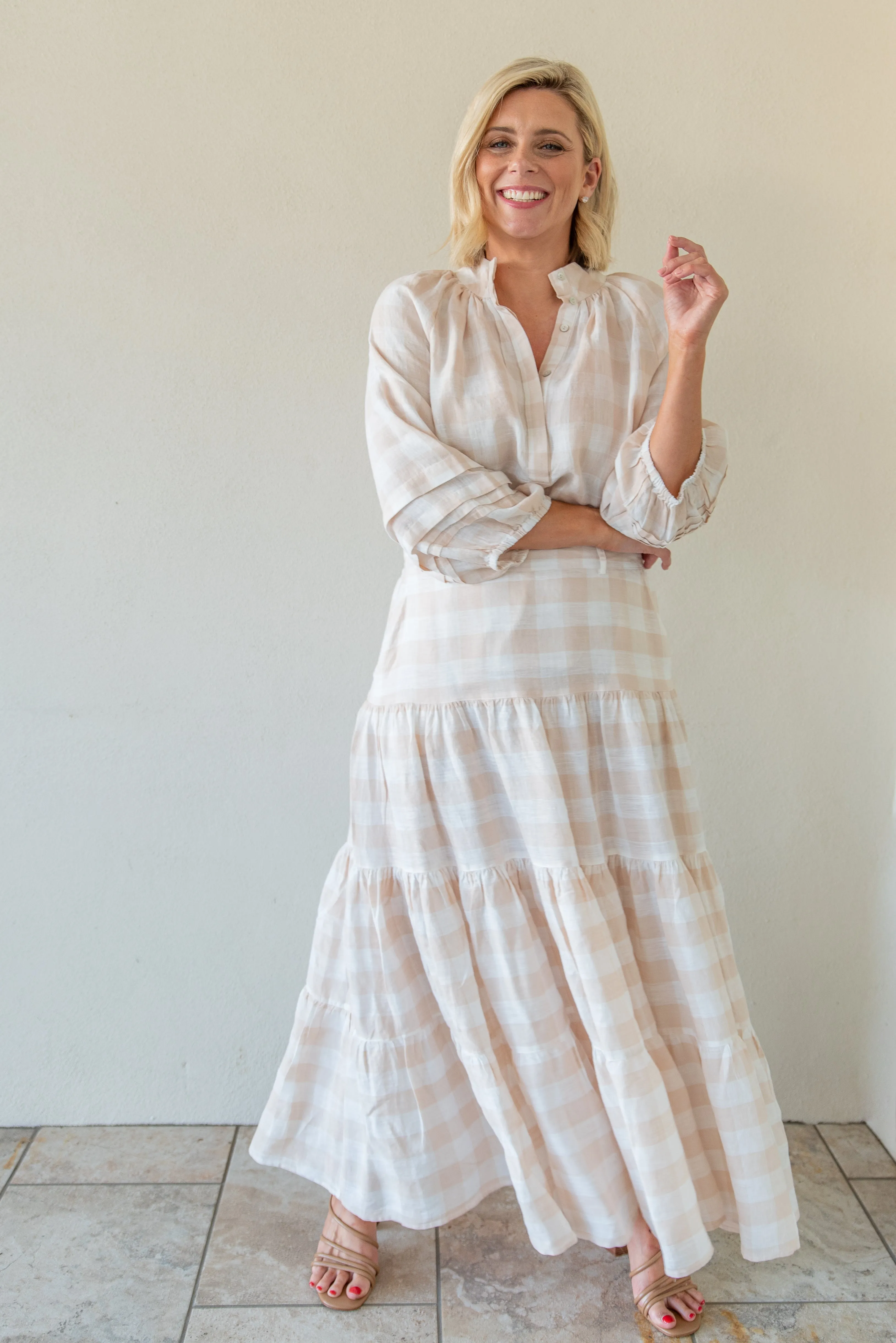 Linen Tiered Skirt Calico Gingham