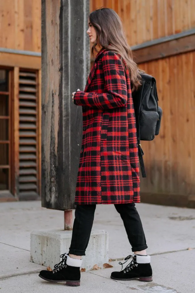 London Plaid Coat in Red - FINAL SALE