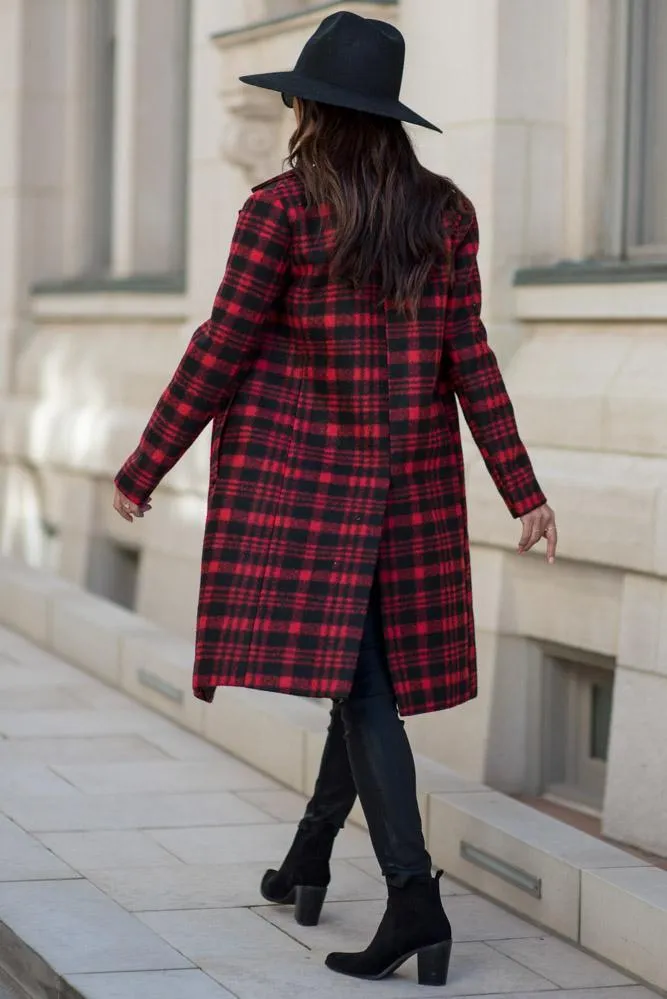 London Plaid Coat in Red - FINAL SALE