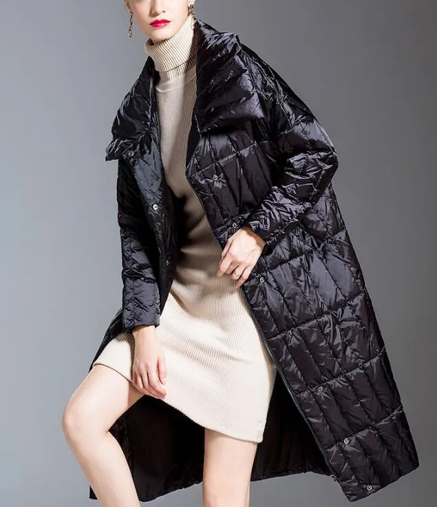 Long Loose Women Down Coat High Collar Winter Loose 90% Duck Down Jackets/2211