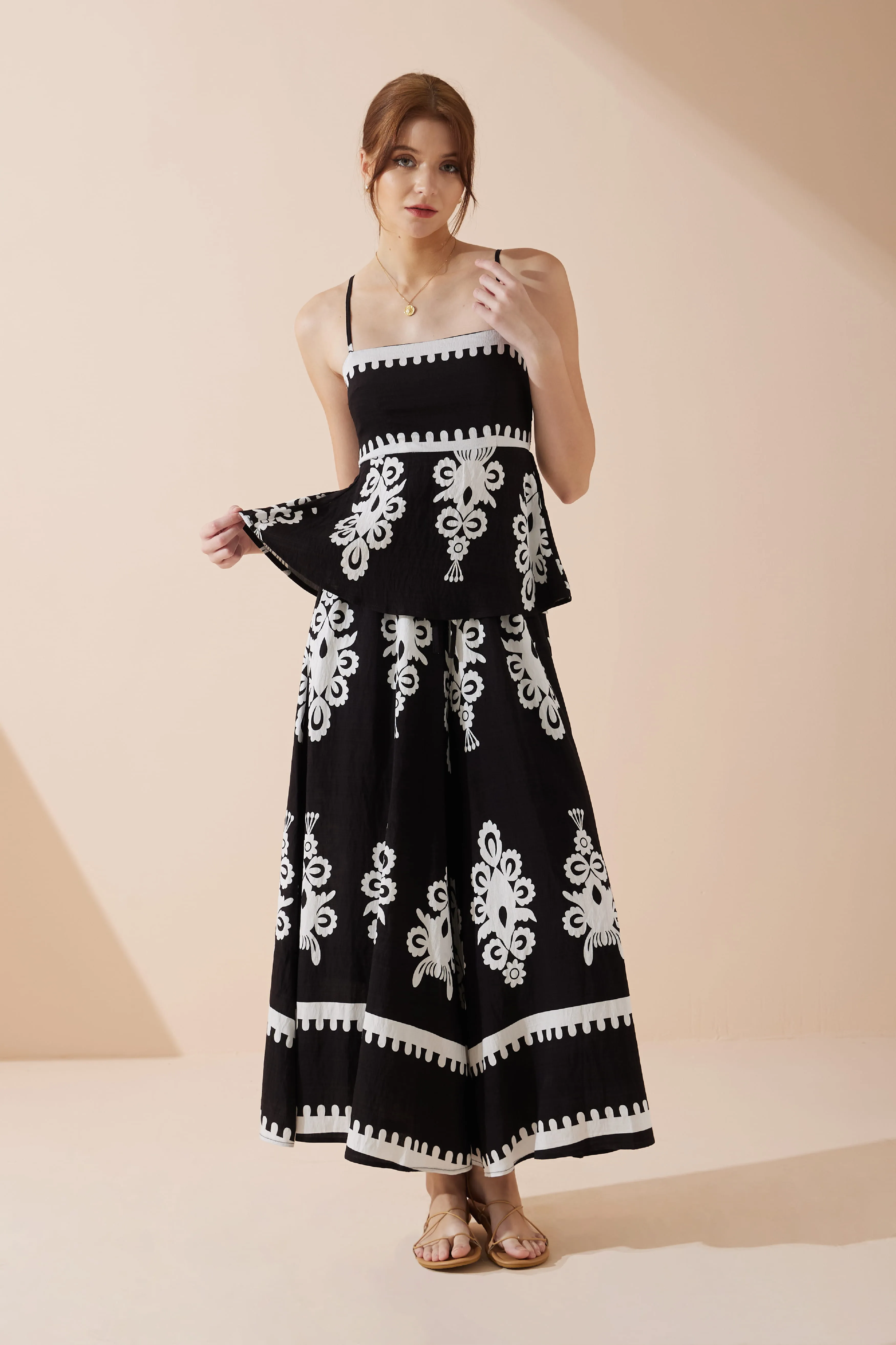 Luna Black Abstract Wide Leg Cropped Pants