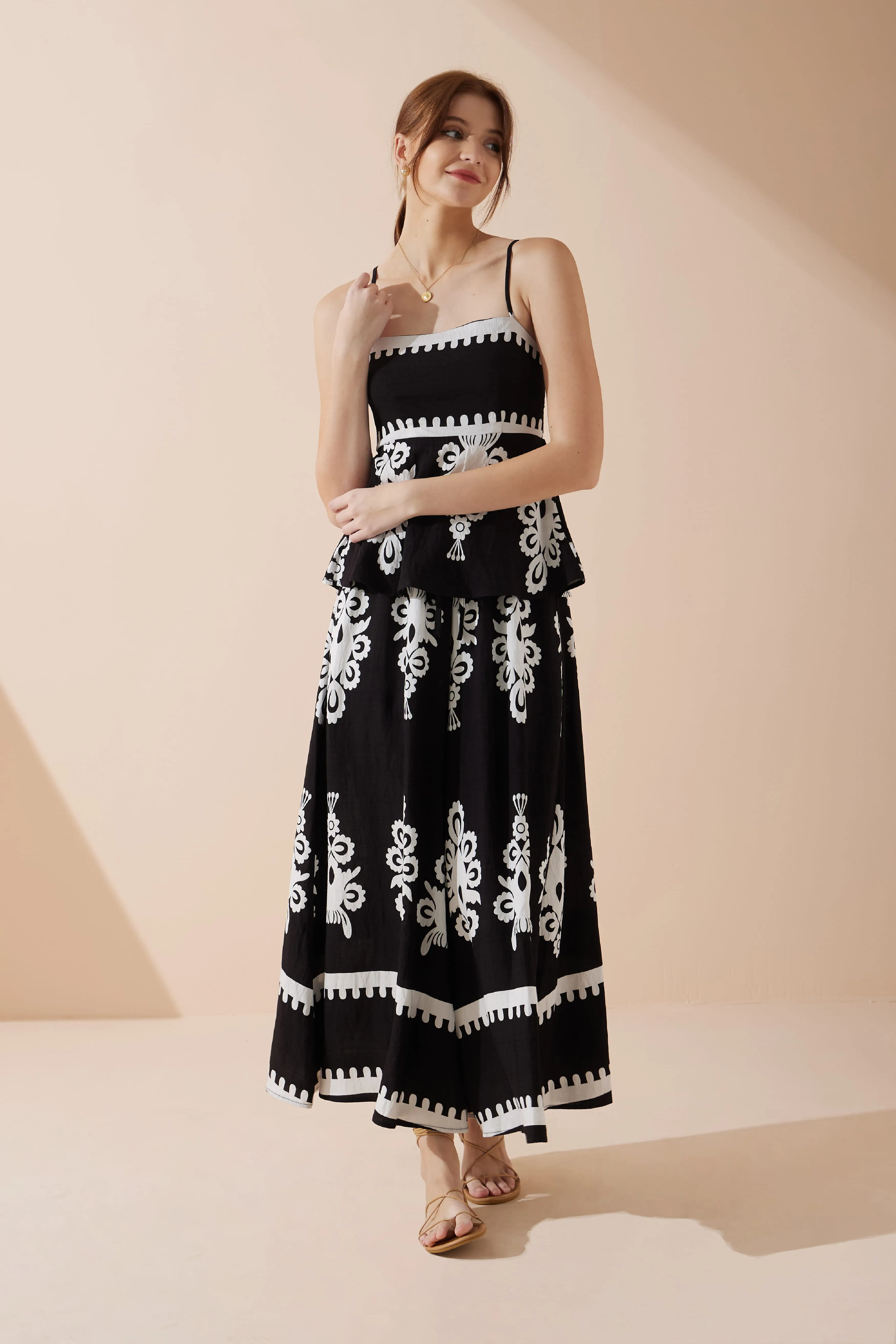 Luna Black Abstract Wide Leg Cropped Pants