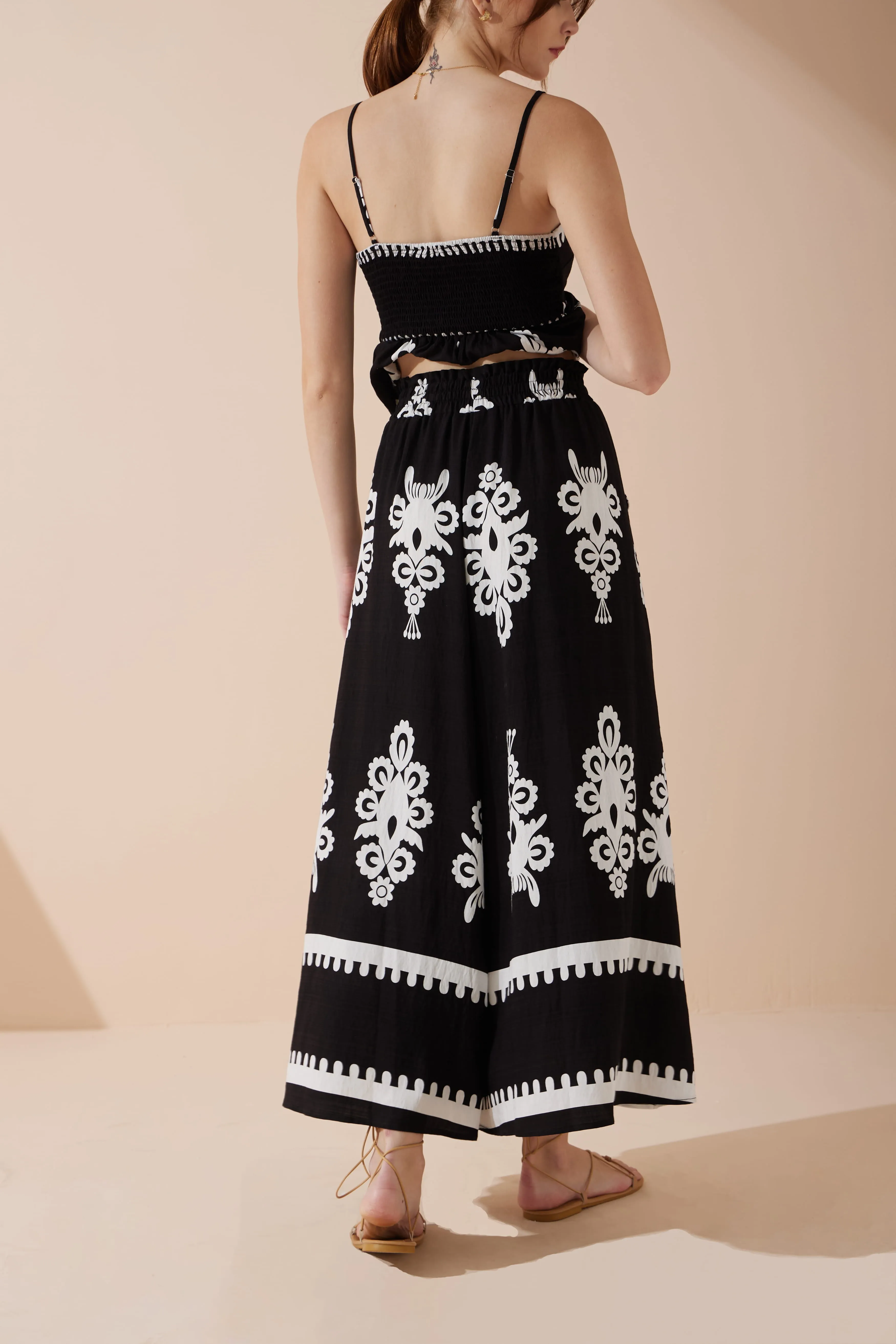 Luna Black Abstract Wide Leg Cropped Pants