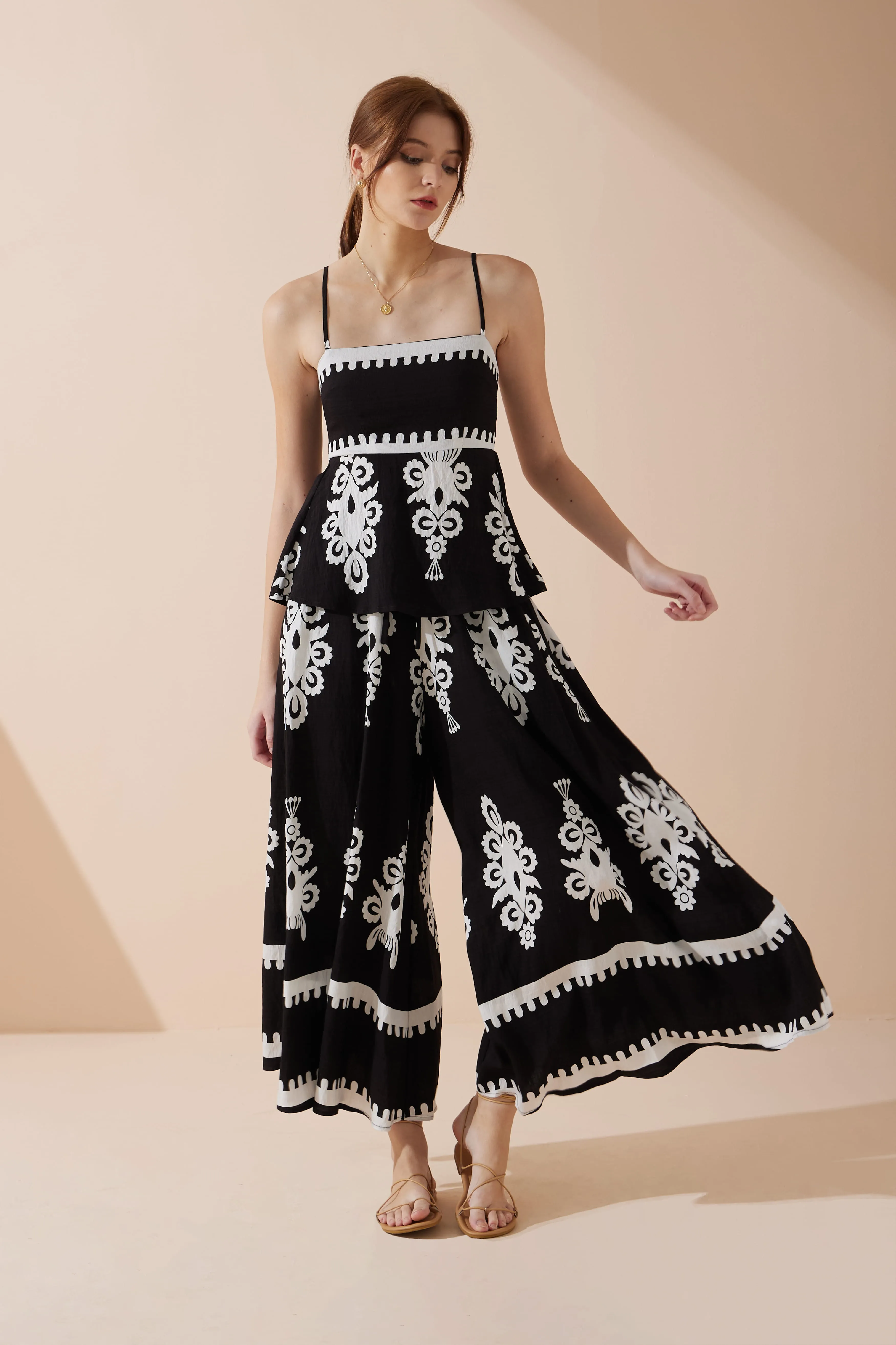 Luna Black Abstract Wide Leg Cropped Pants