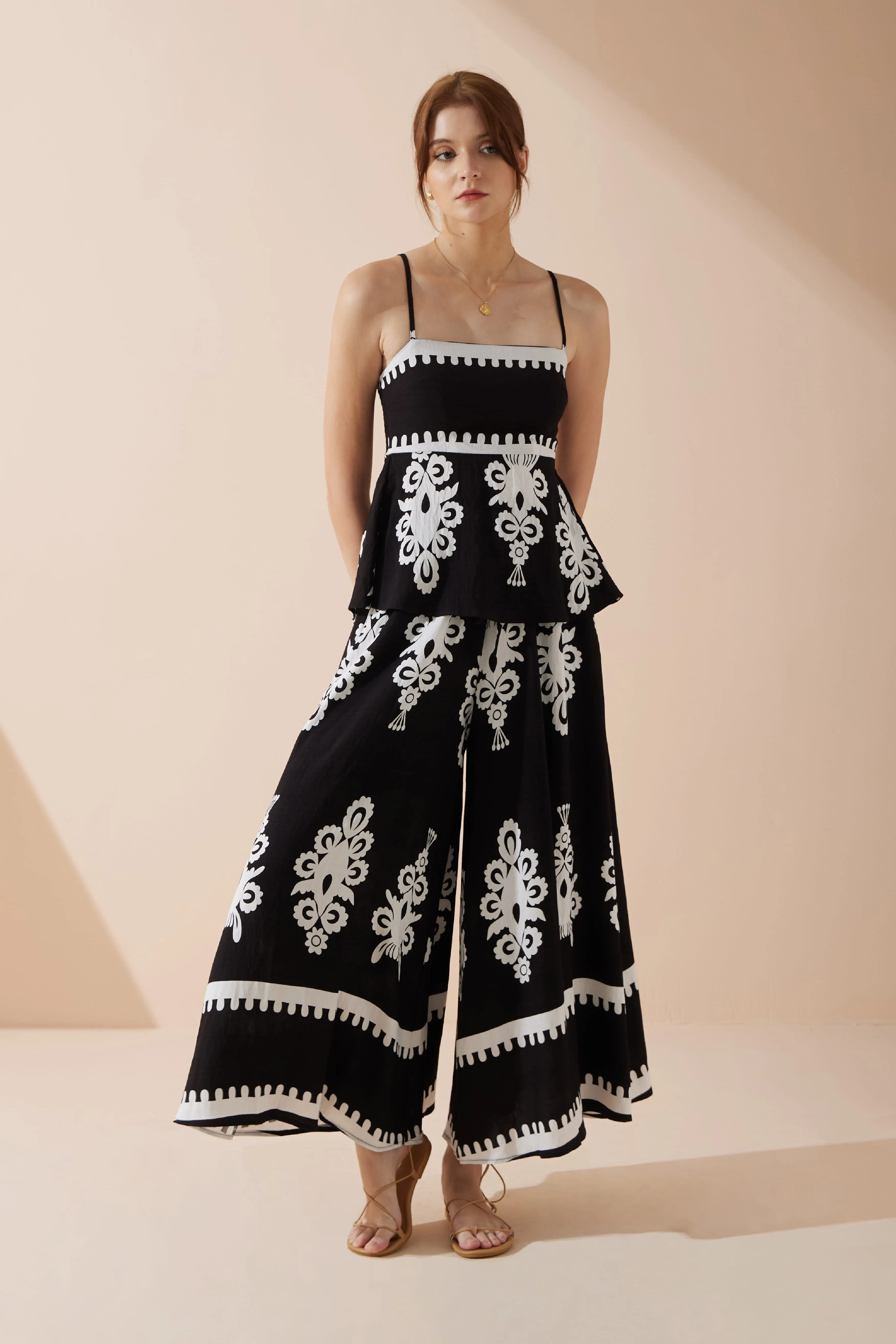 Luna Black Abstract Wide Leg Cropped Pants