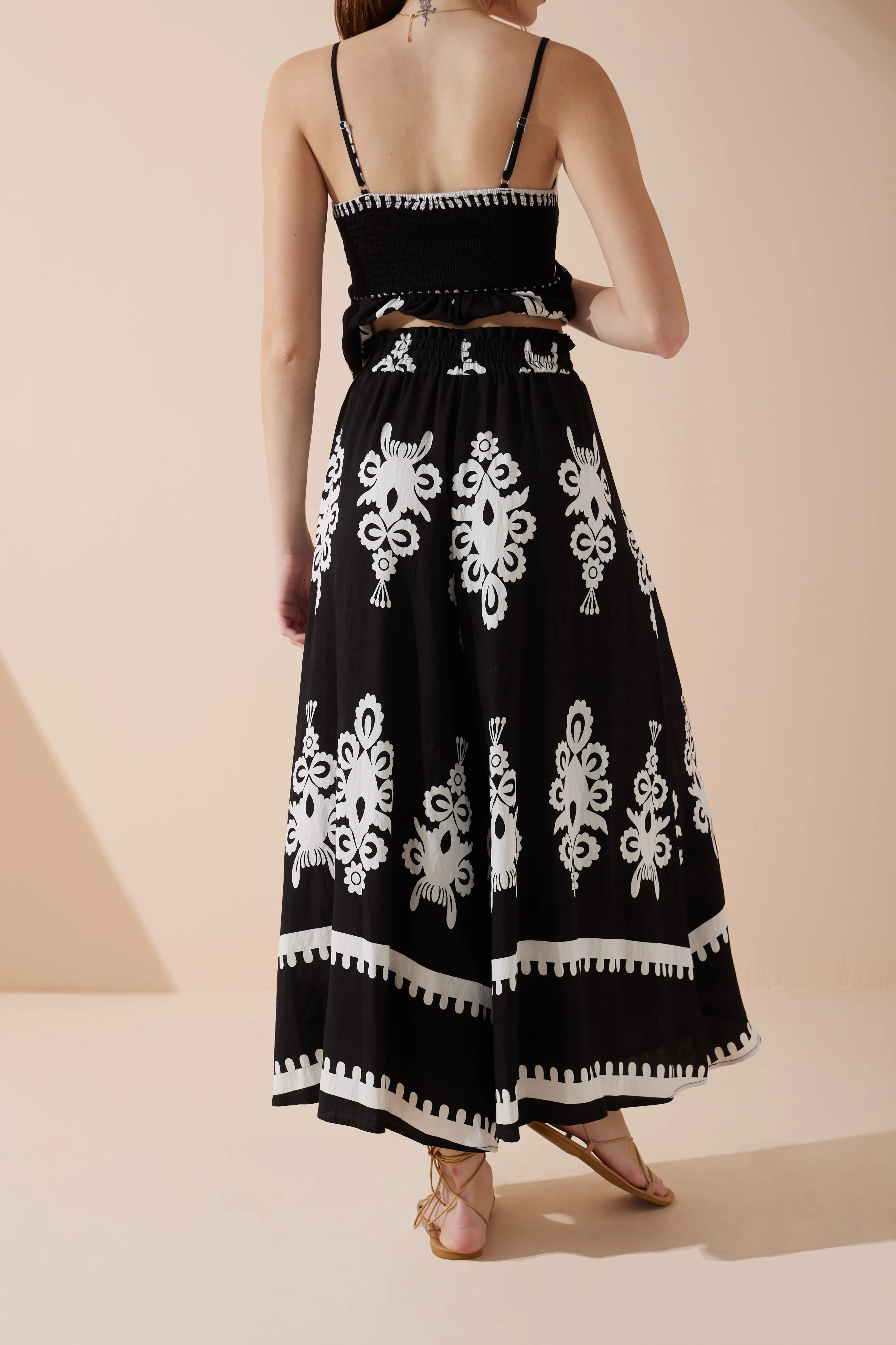 Luna Black Abstract Wide Leg Cropped Pants