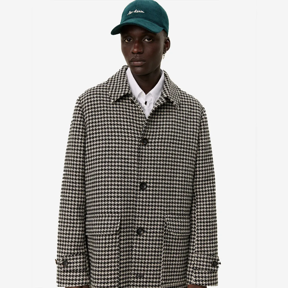 Maximilian Houndstooth Wool Coat - Light Desert Sand/Black