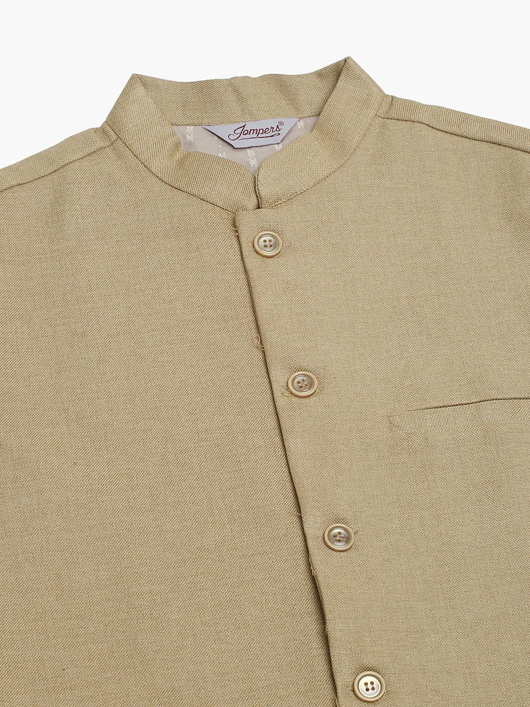 Men Beige Solid Woven Sleeveless Nehru Jackets