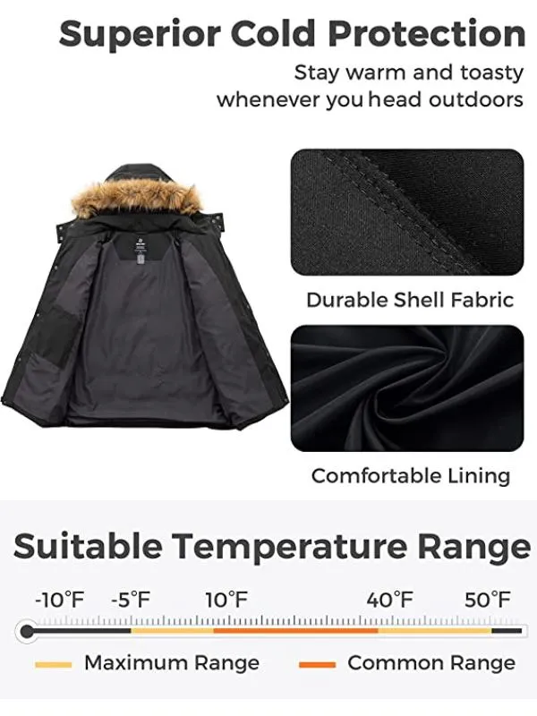 Men's Big & Tall Warm Winter Coat Plus Size Puffer Jacket with Removable Fur Hood Recycled Fabric