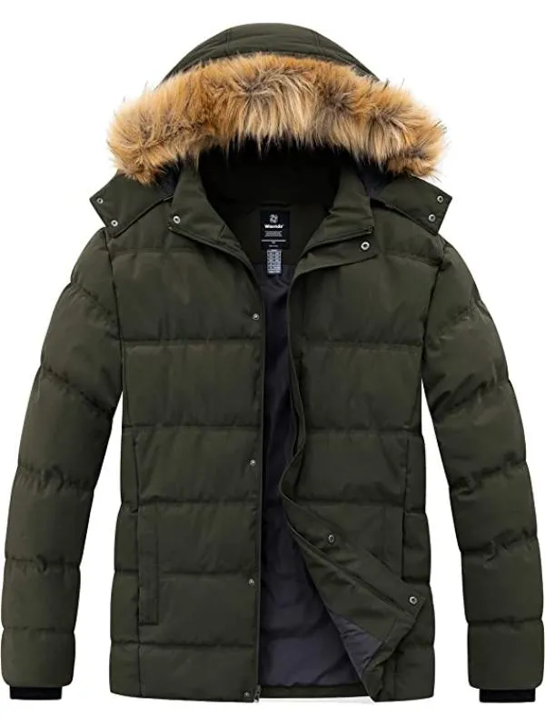 Men's Big & Tall Warm Winter Coat Plus Size Puffer Jacket with Removable Fur Hood Recycled Fabric