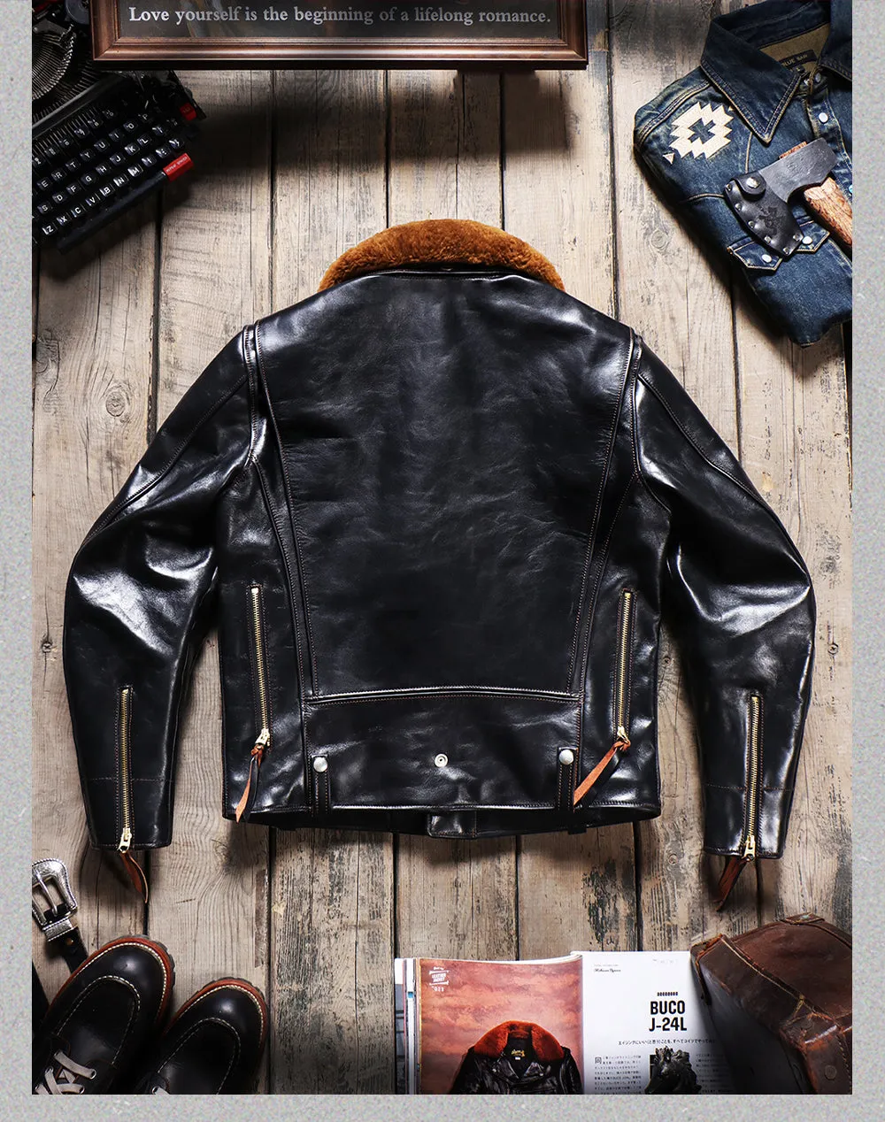 Men's J-24 Shearling Collar Moto Jacket