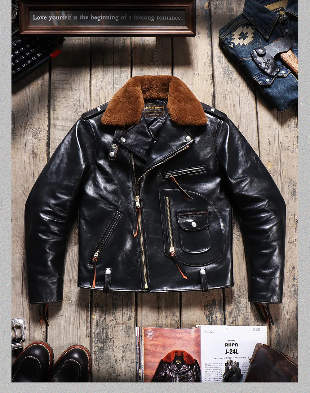 Men's J-24 Shearling Collar Moto Jacket