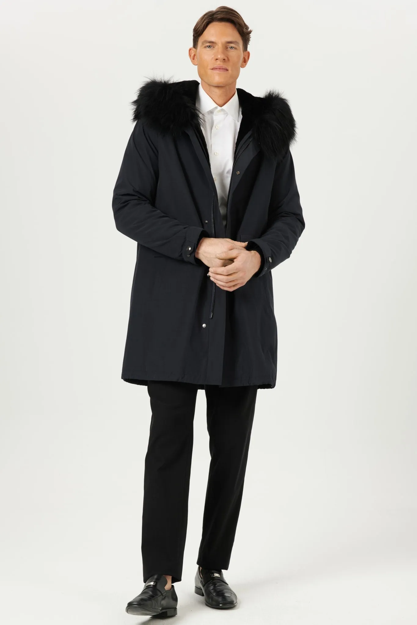 Men's Parka with Select Shearling Lamb Tuxedo and Hood Trim