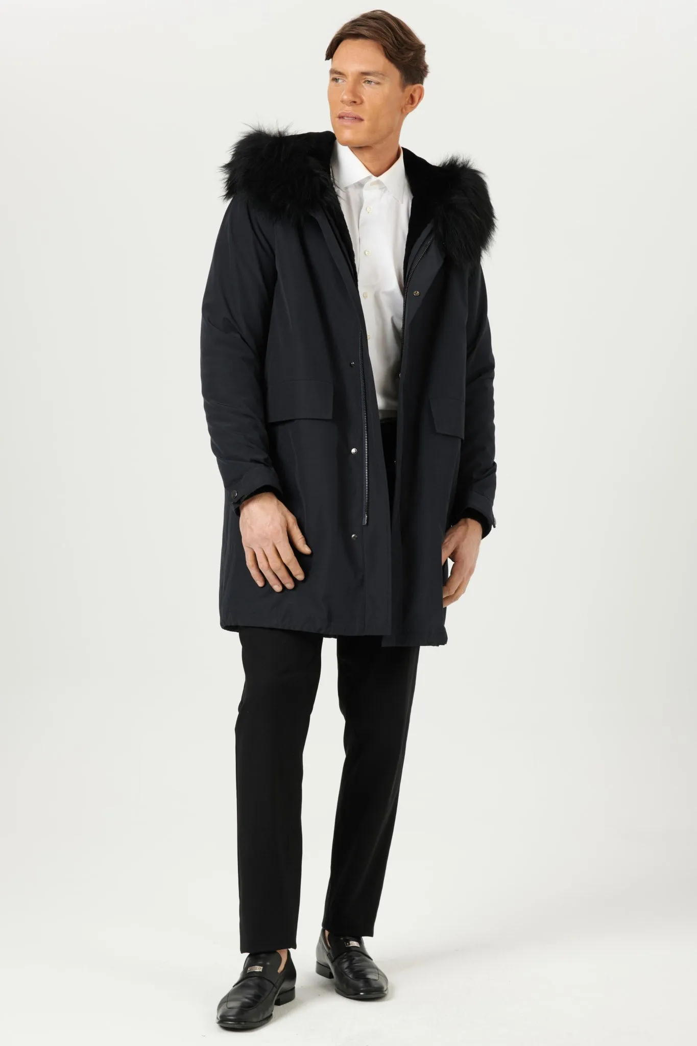 Men's Parka with Select Shearling Lamb Tuxedo and Hood Trim