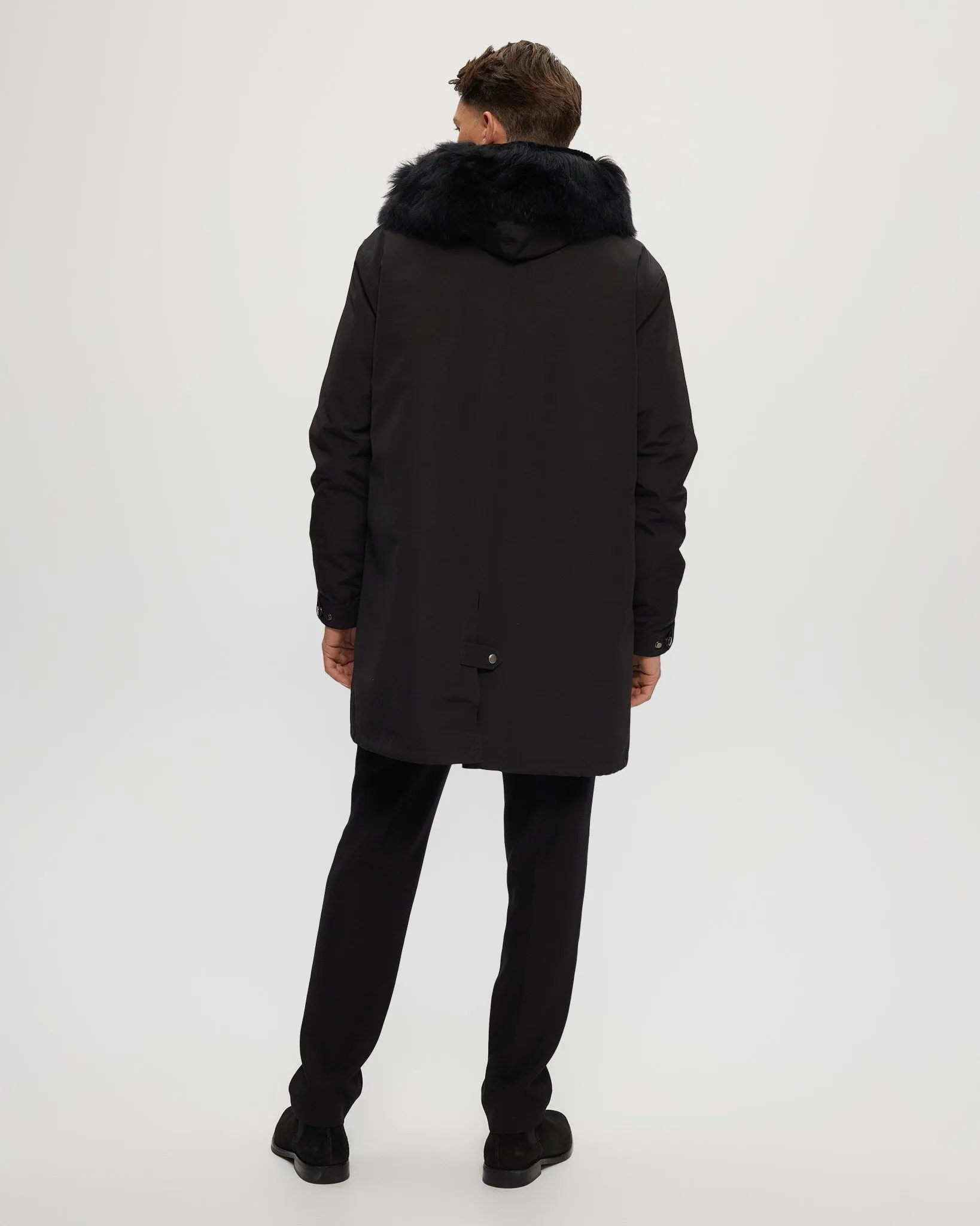 Men's Parka with Select Shearling Lamb Tuxedo and Hood Trim