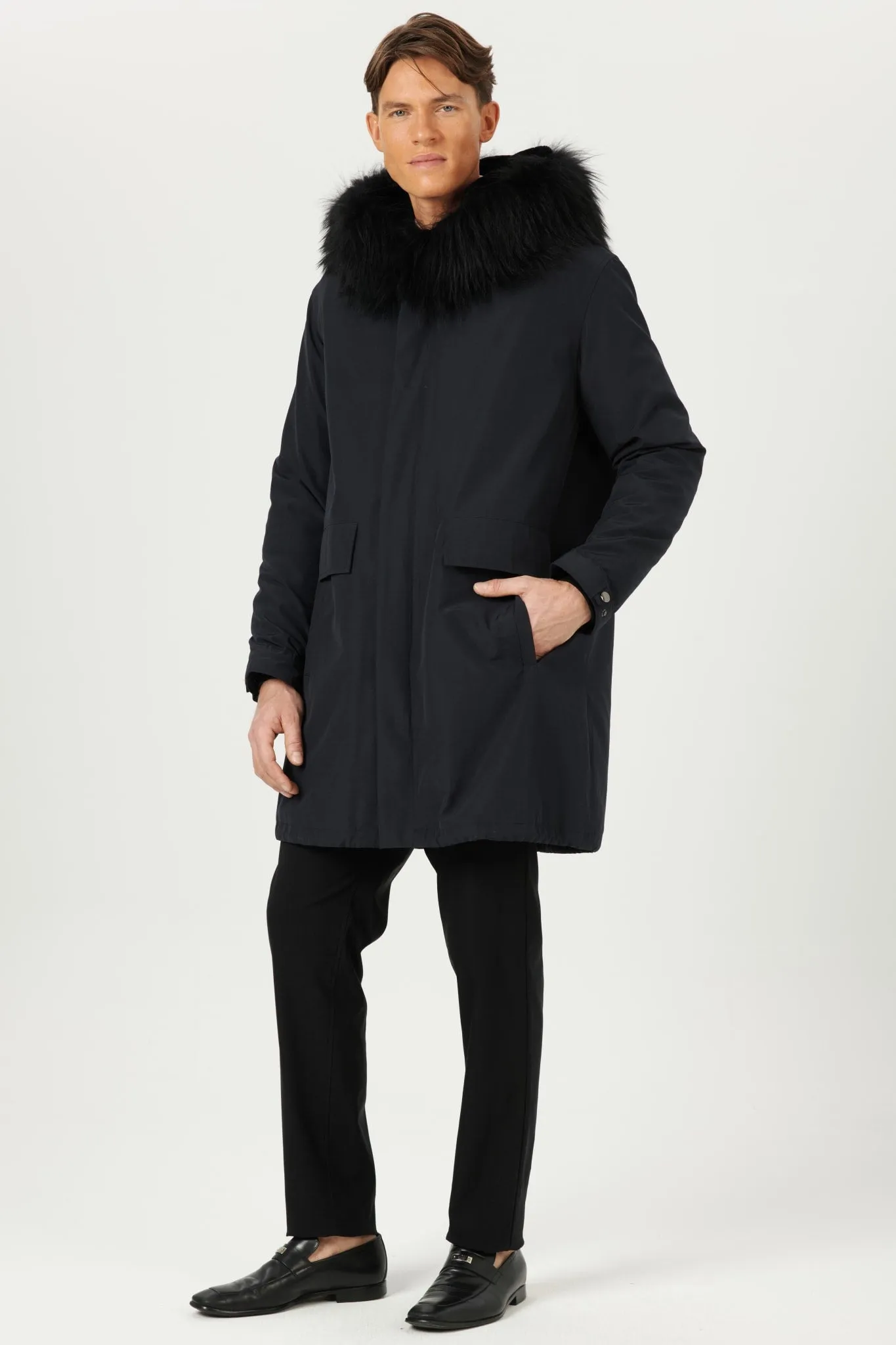 Men's Parka with Select Shearling Lamb Tuxedo and Hood Trim