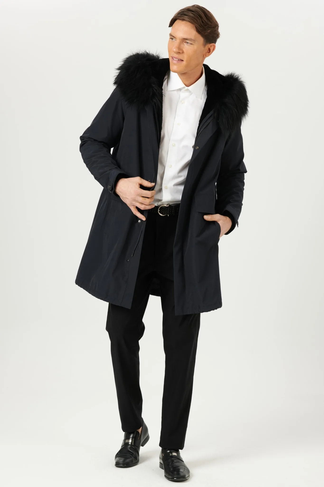 Men's Parka with Select Shearling Lamb Tuxedo and Hood Trim