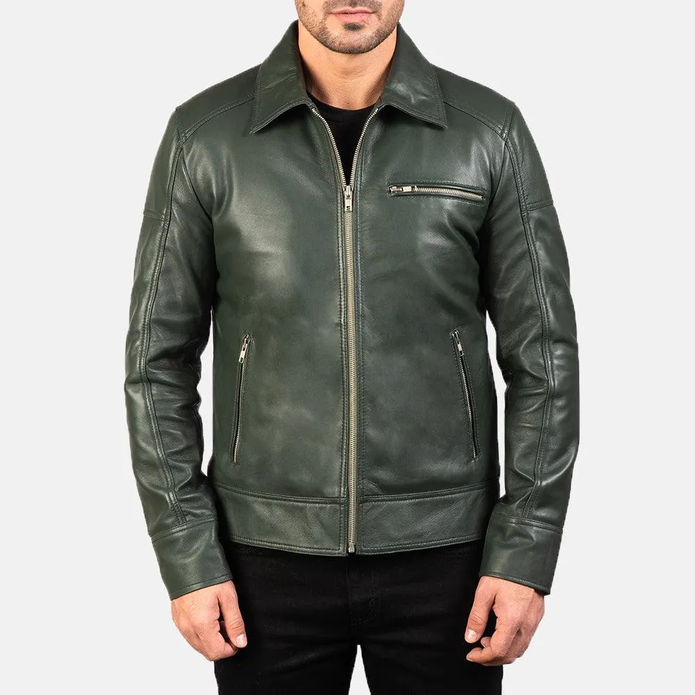 Mens Pine Green Leather Jacket