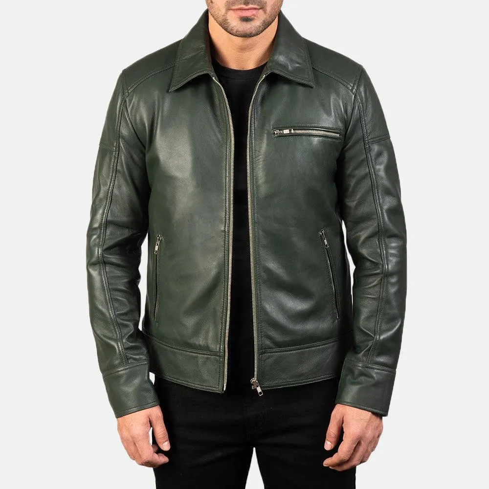 Mens Pine Green Leather Jacket