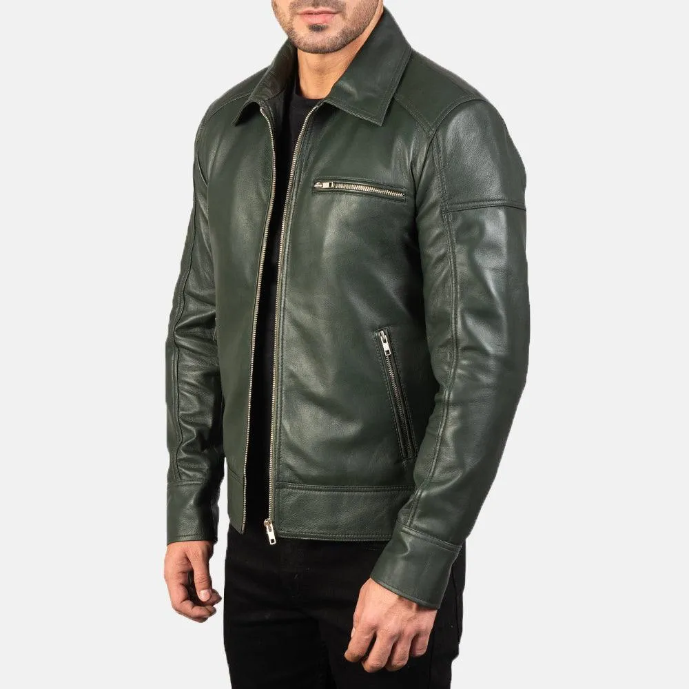 Mens Pine Green Leather Jacket