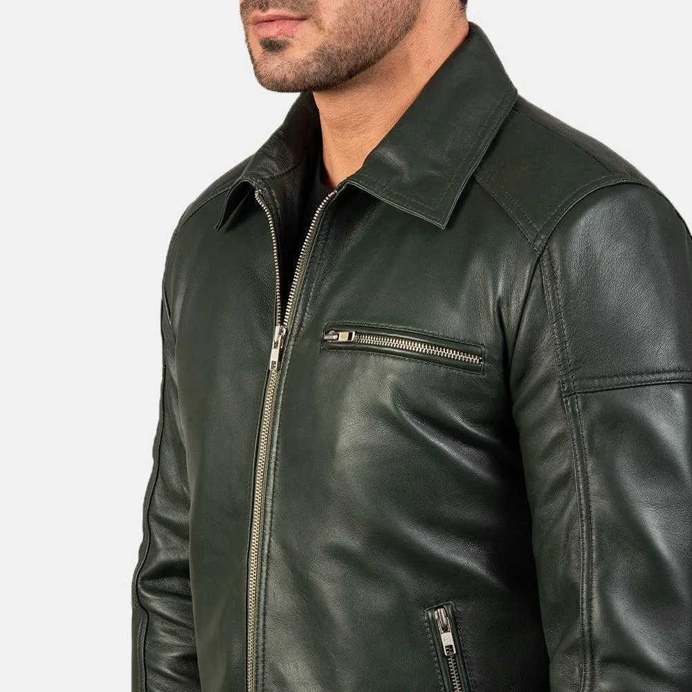 Mens Pine Green Leather Jacket