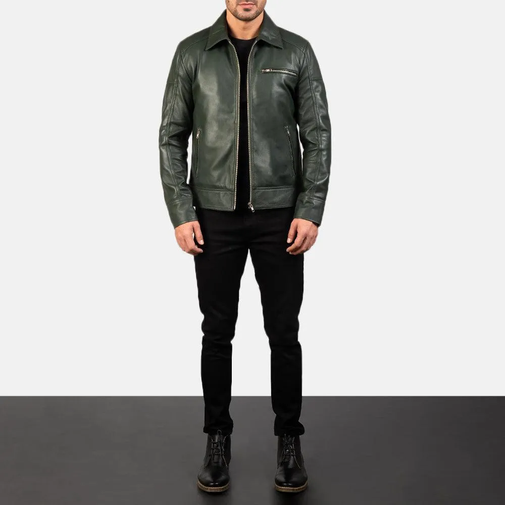 Mens Pine Green Leather Jacket