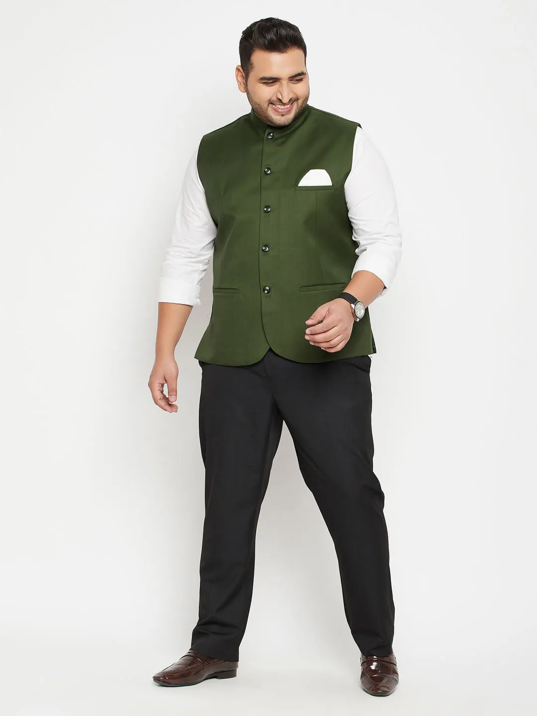 Men's Plus Green Nehru Jacket - Vastramay