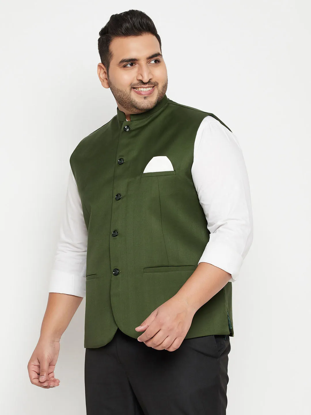 Men's Plus Green Nehru Jacket - Vastramay