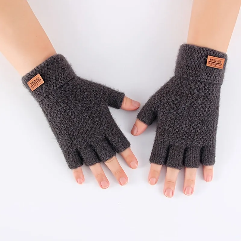 Mens Semifingered Thermal Knit Gloves Set of 2 Pieces