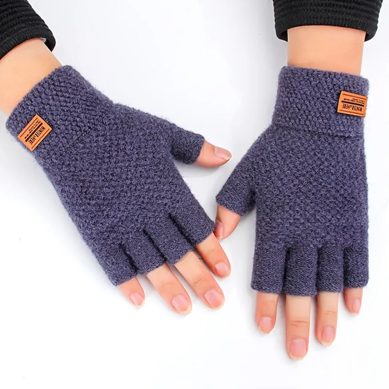 Mens Semifingered Thermal Knit Gloves Set of 2 Pieces