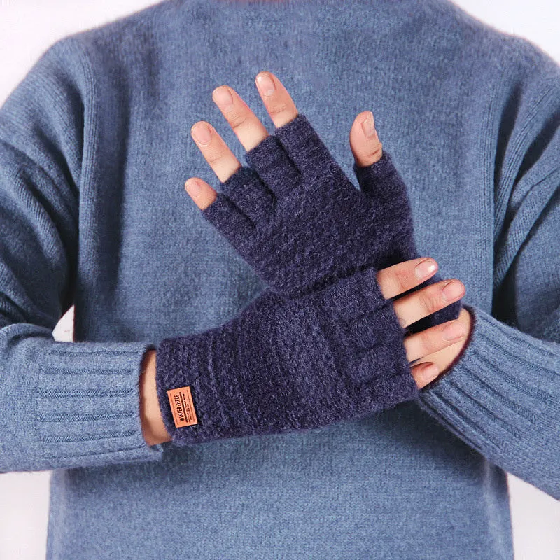 Mens Semifingered Thermal Knit Gloves Set of 2 Pieces