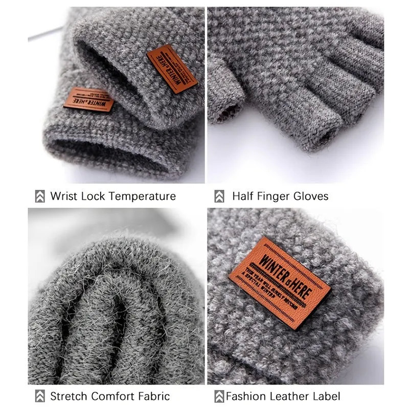 Mens Semifingered Thermal Knit Gloves Set of 2 Pieces