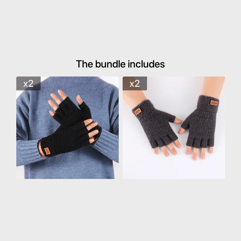 Mens Semifingered Thermal Knit Gloves Set of 2 Pieces