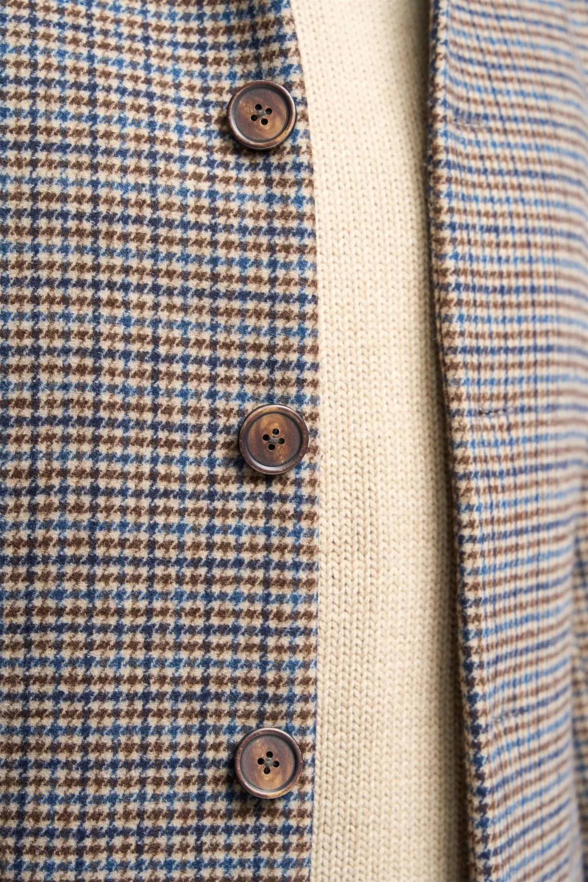 Men's Tan Brown Wool Blend Overcoat Jacket Dogtooth Tweed Coat