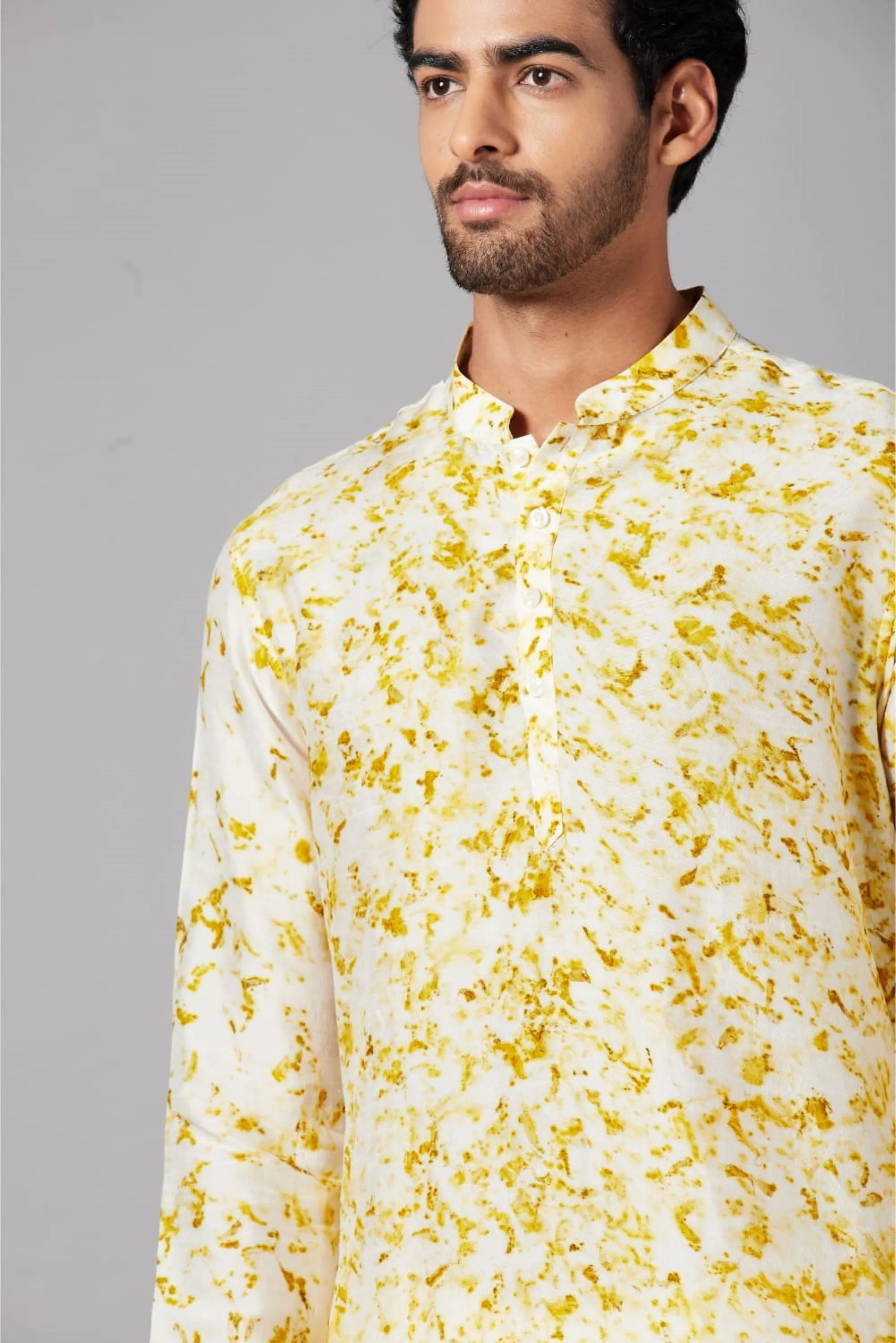 Men's Whity Natural Dye Kurta With Crop Pants Coord Set (Marigold Dried Flowers ) - Hilo Design