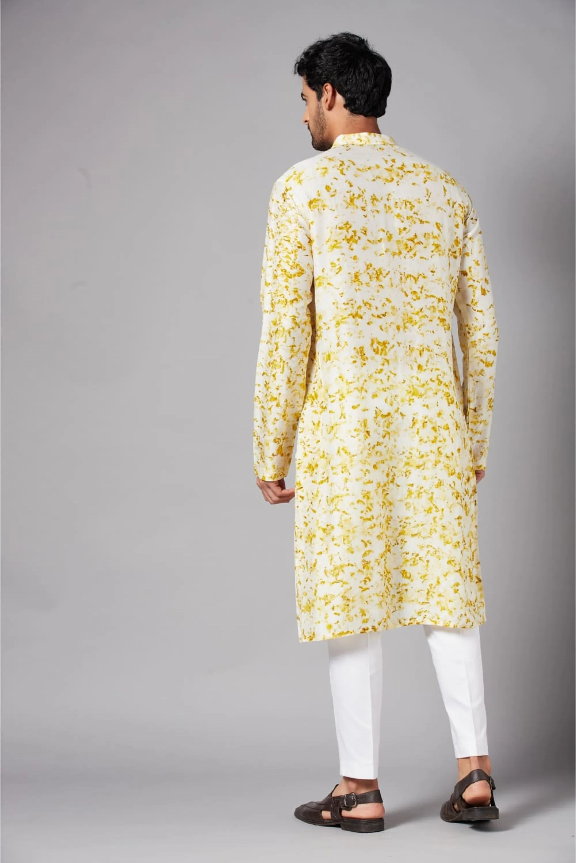 Men's Whity Natural Dye Kurta With Crop Pants Coord Set (Marigold Dried Flowers ) - Hilo Design