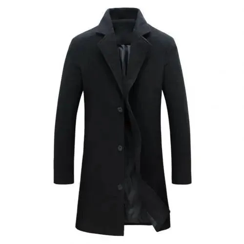 Men's Woolen Coats Single Breasted Long Coat - Plus Size