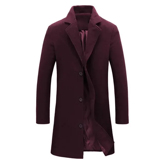 Men's Woolen Coats Single Breasted Long Coat - Plus Size