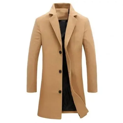 Men's Woolen Coats Single Breasted Long Coat - Plus Size