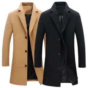 Men's Woolen Coats Single Breasted Long Coat - Plus Size