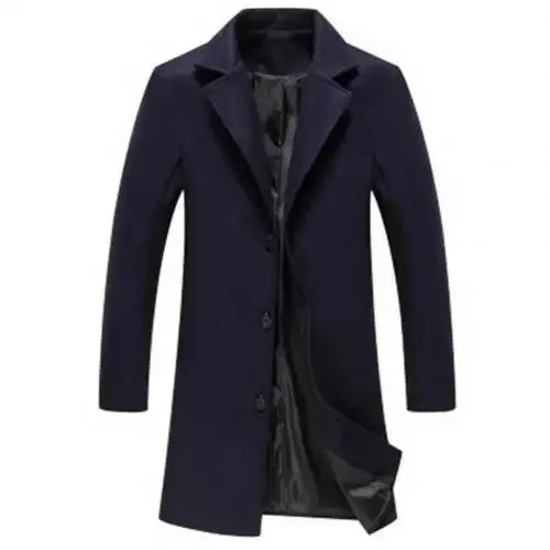 Men's Woolen Coats Single Breasted Long Coat - Plus Size