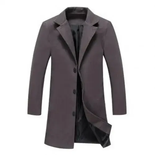 Men's Woolen Coats Single Breasted Long Coat - Plus Size